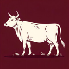 Fototapeta premium A full-body silhouette of a cow with horns and tail, shown in side profile with a clean, minimalistic design.