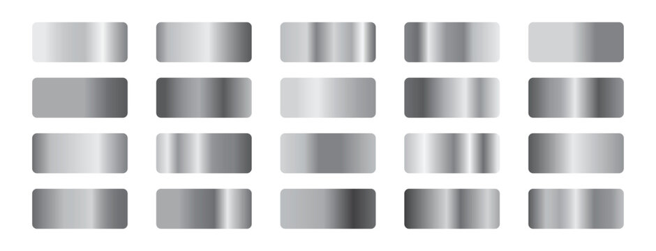 Silver gradient set. A set of Silver gradient metallic glossy gradients, The texture of a smooth metal surface. Silver gradients. Steel gradients collection.  silver gradient illustration. 