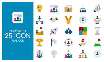 Teamwork Flat icon set collection. Business team working element concept flat design style