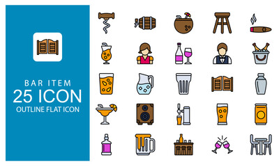 Bar Icon. Bar Element Outline Flat Icon vector illustration bundle. Outline Flat Icon icon pack.