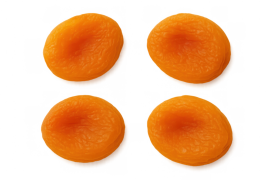 Dried apricots displaying golden-brown color, showcasing nutritional value against clean transparent backdrop