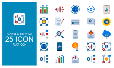 Digital Marketing Flat icon set. Marketing & Search Engine Optimization concept flat design style