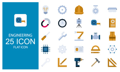 Engineering Flat icon set. Engineering and manufacturing symbol in flat design style.
