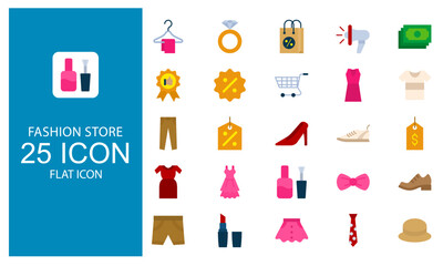 Fashion economy Flat Icon set collection. E-commerce and Shopping element concept flat design style