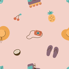 Seamless summer pattern. Summer background. For card, posters, banners, books, printing on the pack, clothes, fabric, wallpaper, textile or dishes.