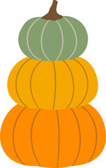 Hand drawn Stacked Autumn harvest farm fresh pumpkin. 
Three-layer pumpkin outline flat vector Illustration design.
Transparent background. SVG file.
