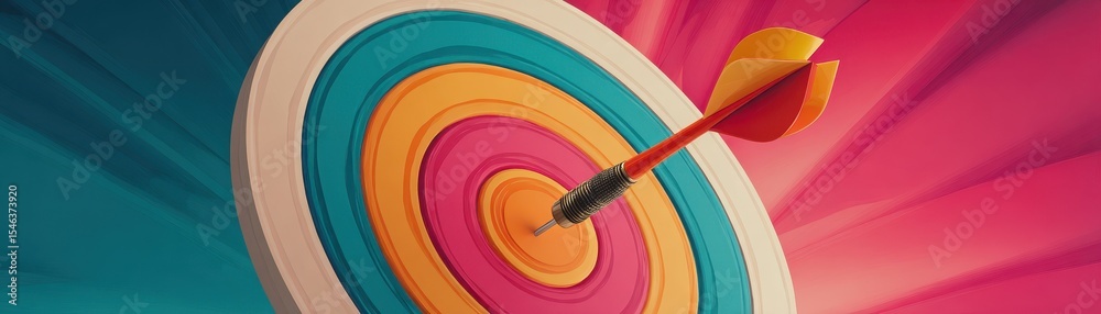Poster colorful target with a dart hitting the center, symbolizing precision and achievement in a dynamic v
