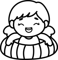Happy Girl in Swim Ring Summer Illustration