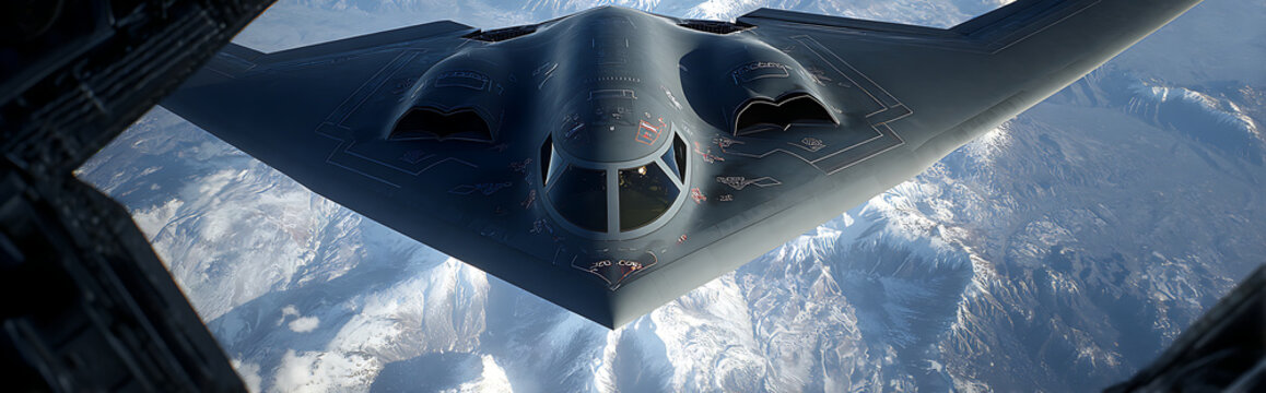 Stealth bomber releasing six SDBs in precise fan-out pattern with laser designation dot blinking, target building showing stress fractures amidst chaos and destruction.