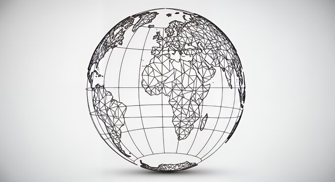 Wireframe World Globe Sphere on Grey Background, Geometric Earth Globe - Powered by Adobe