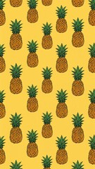 pineapple pattern on plain yellow bright background cartoon design art illustration background for card or invitation quirky vibrant retro concept