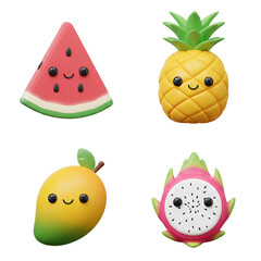 Happy fruit characters with tropical summer theme