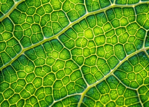 Highly magnified image of plant leaf cell structure under microscope showing detailed cellular arrangement and organelles in high resolution
