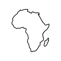 Outline of the continent of africa with madagascar island depicted in a simple black and white drawing