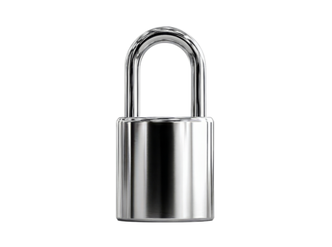 Chrome padlock security privacy protection symbol, Isolated On White, Png Transparent