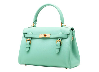 Mint green leather kelly handbag isolated on transparent background
