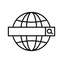  globe search icon white on background
