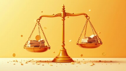 Balancing knowledge and justice in a vibrant golden setting showcasing law and education