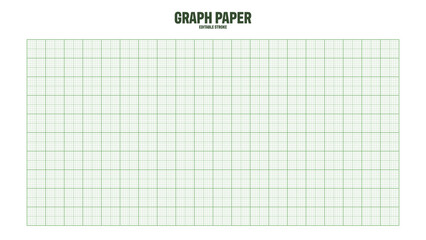 Sheet of graph paper with grid. Millimeter paper texture, geometric pattern. Green lined blank for drawing, studying, technical engineering or scale measurement. Vector illustration