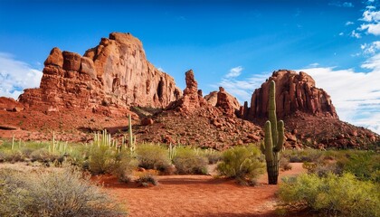Fototapeta premium desert landscape with red rock formations and cacti