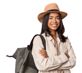 Traveling Filipino young woman with vintage camera