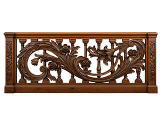 Ornate wooden balustrade panel isolated on transparent background