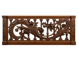 Ornate wooden balustrade panel isolated on transparent background