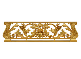Ornate wooden balustrade panel isolated on transparent background