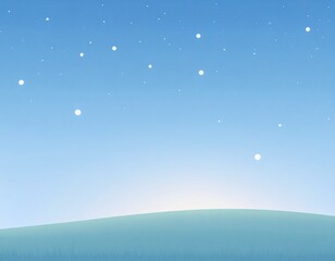 白み始める星のある空と丘のイラスト背景素材