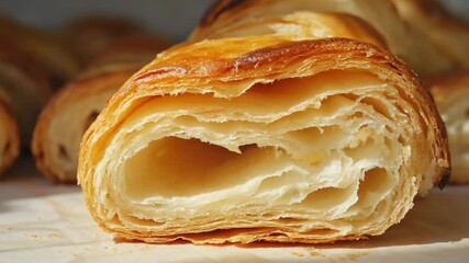 buttery pastry bread croissant close up layer texture fresh baked bakery food - Powered by Adobe