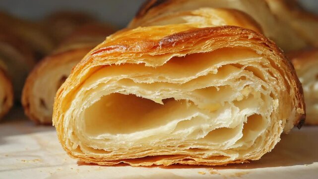 buttery pastry bread croissant close up layer texture fresh baked bakery food
