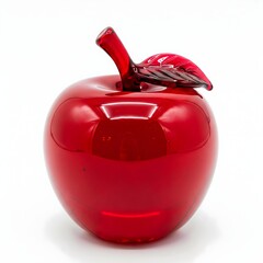 Glossy Ruby Red Glass Apple Figurine - Elegant Decorative Fruit Art
