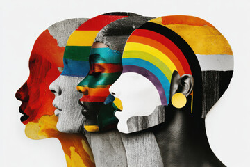 Obraz na płótnie Canvas Diverse abstract portrait of people in paper collage style with pride flag colors