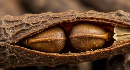 Macro Close-up of Split Black Cardamom Pod Revealing Seeds