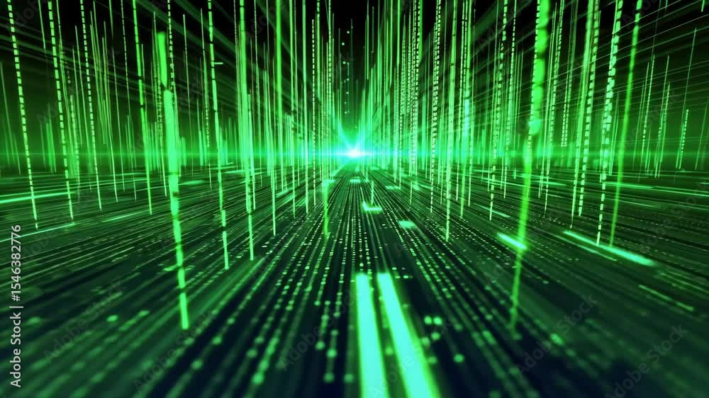 Poster digital data stream with green matrix effect for technology concepts