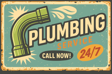 Plumbing Service Vintage Advertisement - Pipe Graphic and Creative Typography Sign - Repair Vector Art