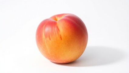 High-res close-up of a ripe peach against a white background. Vibrant red, orange, and yellow hues with subtle fuzz and soft shadow, highlighting its natural beauty.









