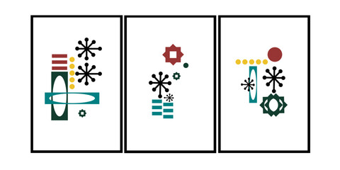 Set of three abstract mid century modern wall art for home decoration. Modern minimal wall decor, wall print and wallpaper.