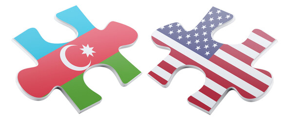 A symbolic visual depicts unity through two puzzle pieces, one adorned with the flag of Azerbaijan and the other representing the United States of America, joined together.