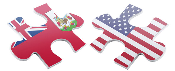Interlocking jigsaw pieces with the Bermuda flag and the American flag symbolize the connection and...