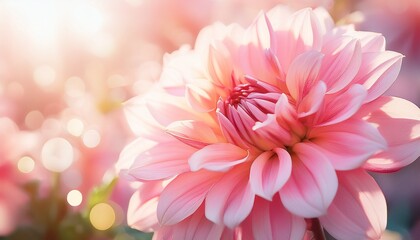 Obraz premium pink dahlia flower in soft light floral detail with bokeh light
