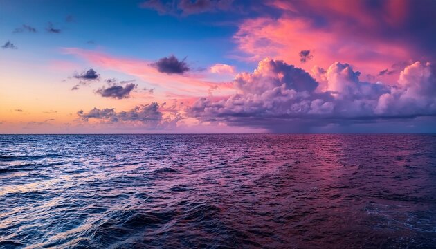 beautiful sunset sea with pink clouds