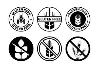 Gluten free icons set design, Non gluten food sign for apps and websites black on white background