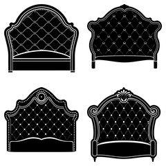 Naklejka premium Four ornate headboards in black and white with tufted upholstery and decorative frames displayed together