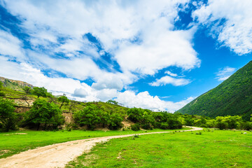 Beautiful mountain landscape with dirt road. Dagestan, Caucasus
