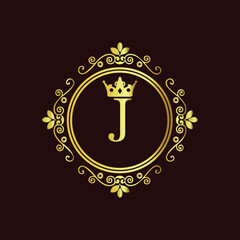 Abstract vector illustration of justice scales with a gold medal symbol and legal design LOGO J