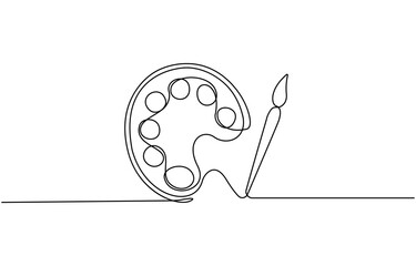 Paint palette brush icon continuous one line drawing outline vector design, single line, one continuous line, simple, hand drawn and sketch style. for icons, symbols, signs or logos.