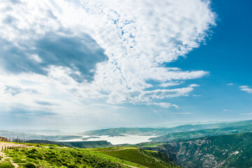 Magnificent view of the Chirkey reservoir in the mountains of the North Caucasus of Dagestan. Russia