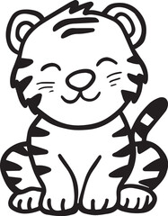 Cute tiger  Icon – Hand Drawn Monoline Nursery Animal Vector
