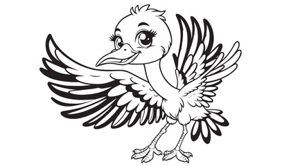 Vector illustration of cartoon bird waving wing greeting black and white drawing For children to learn to color according to the picture.
